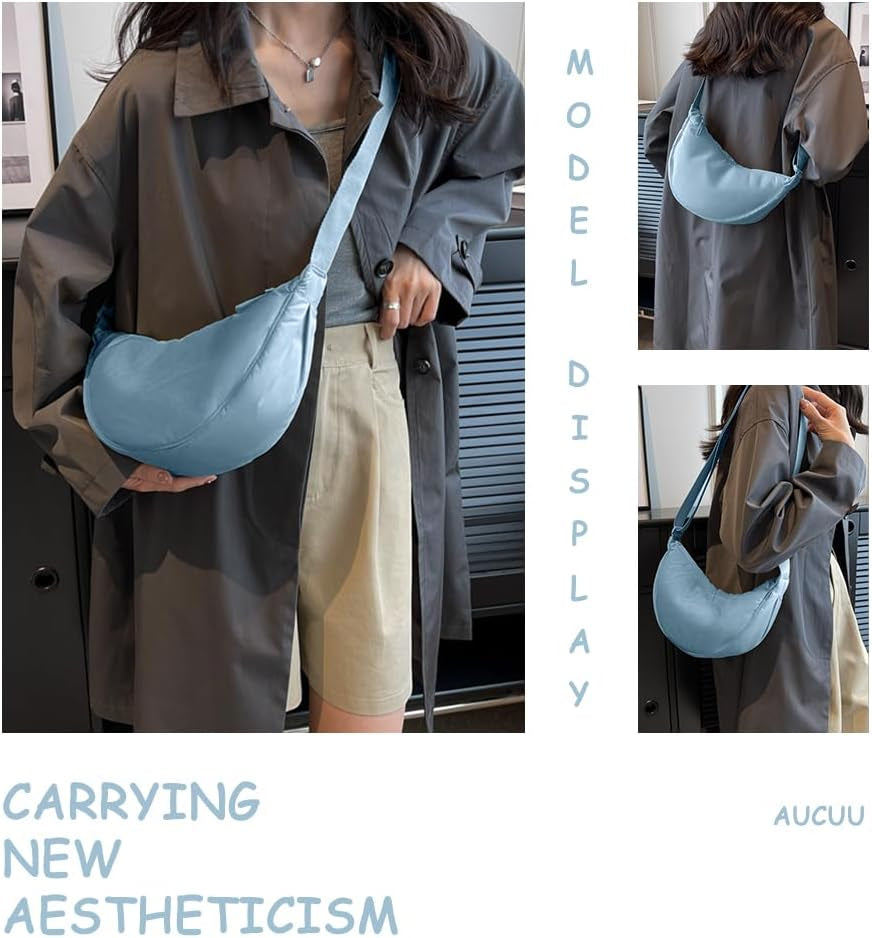 Crescent Bag, Nylon Dumpling Bag for Women, Hobos Crossbody Bag with Adjustable Strap, Women'S Casual Messenger Bag, Solid Color Chest Bag Shoulder Bag for Daily Use