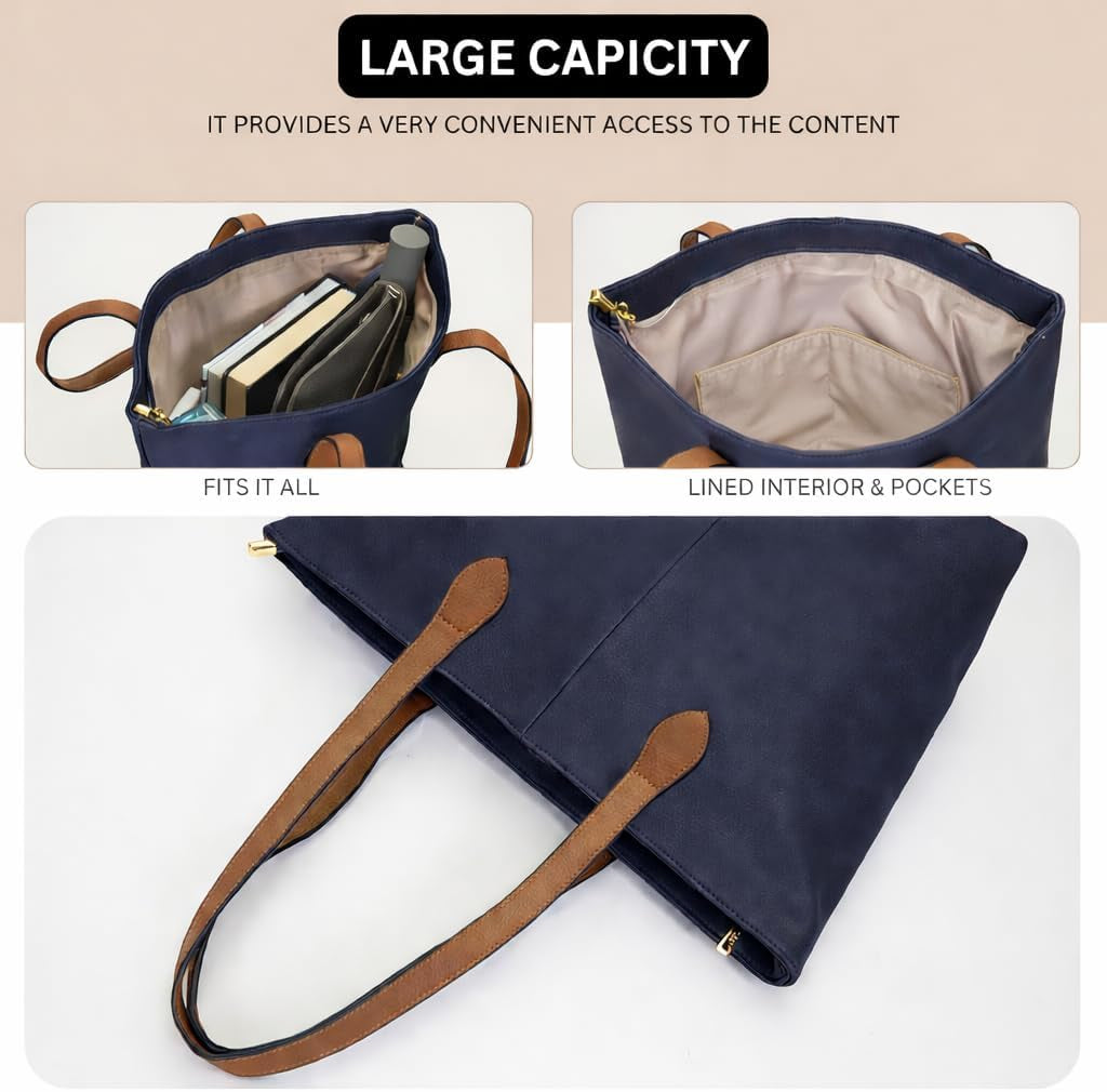 Mabel Womens Lightweight Plain Handbag - Soft 100% Vegan PU Leather Tote Shoulder Bag - Brook