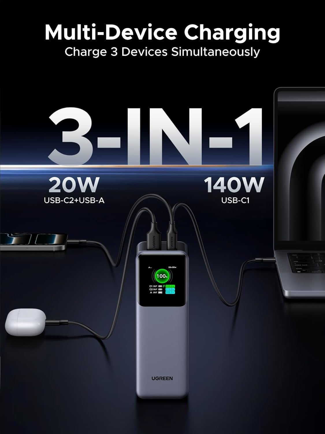 Nexode Power Bank 25000Mah 200W PD 3.1 Laptop Portable Charger Fast Charging Smart Digital Display Battery Pack Compatible with Dell, HP, ASUS, Ipad, Iphone Air/17/16, Galaxy S25, Airpods