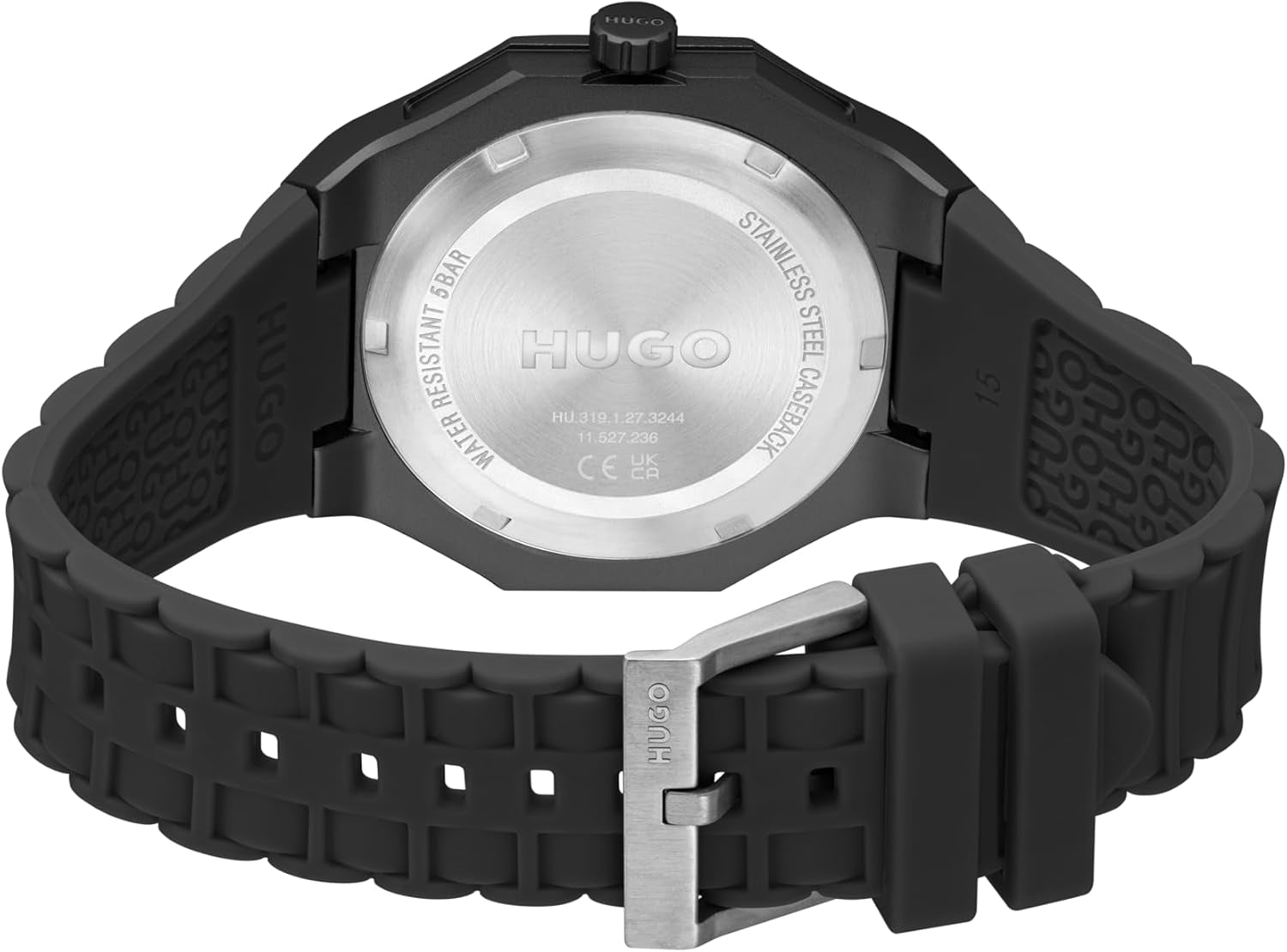 HUGO Three Hand Quartz Movement Watch for Men #Grail Light Collection with Black Silicone Bracelet - 1530396
