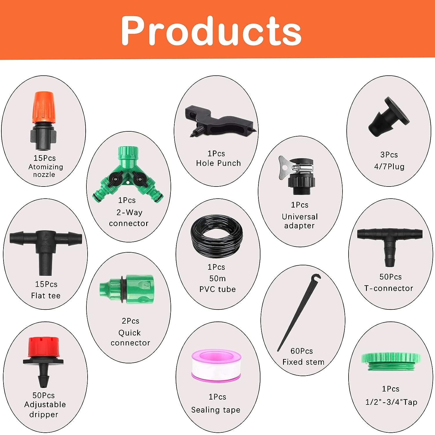 164FT/50M Irrigation System Kit, Automatic Watering System with Irrigation Tubing and Accessories, Drip Irrigation System for Greenhouse, Yard, Lawn, Plant (202PCS/50M Hose)