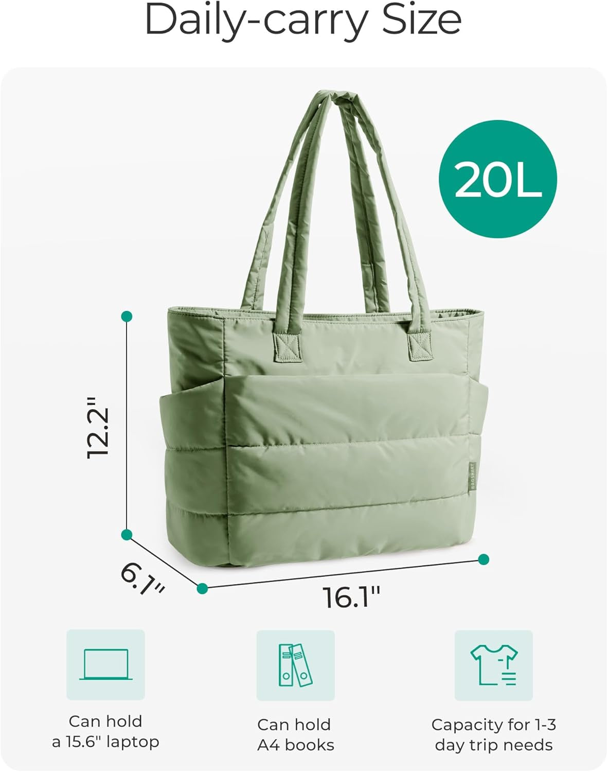 Women'S Puffer Tote Bag, 20L Lightweight Handbag with 15.6 Inch Padded Laptop Compartment, Shoulder Bag for Work Travel School Gym Teacher