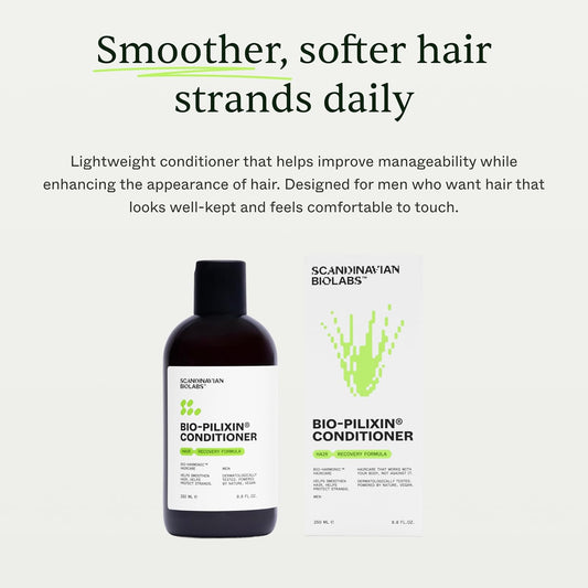Bio-Pilixin® Hair Recovery Conditioner for Men | Prevents Split & Damaged Ends, Restores Weak Hair, Dermatologically Tested, Made in Denmark, 250 Ml / 8.8 Oz