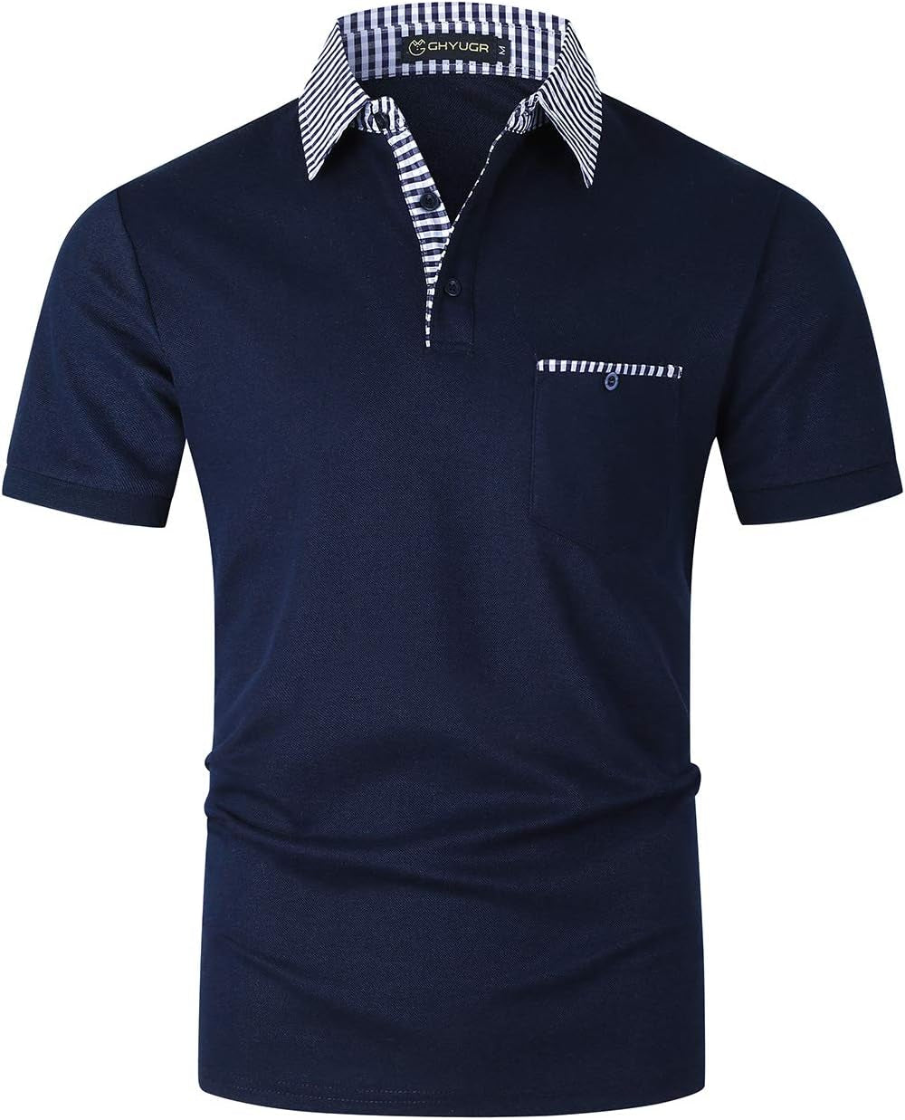 Men'S Short Sleeve Polo Shirts Classic Plaid Splice Golf Tennis T-Shirt
