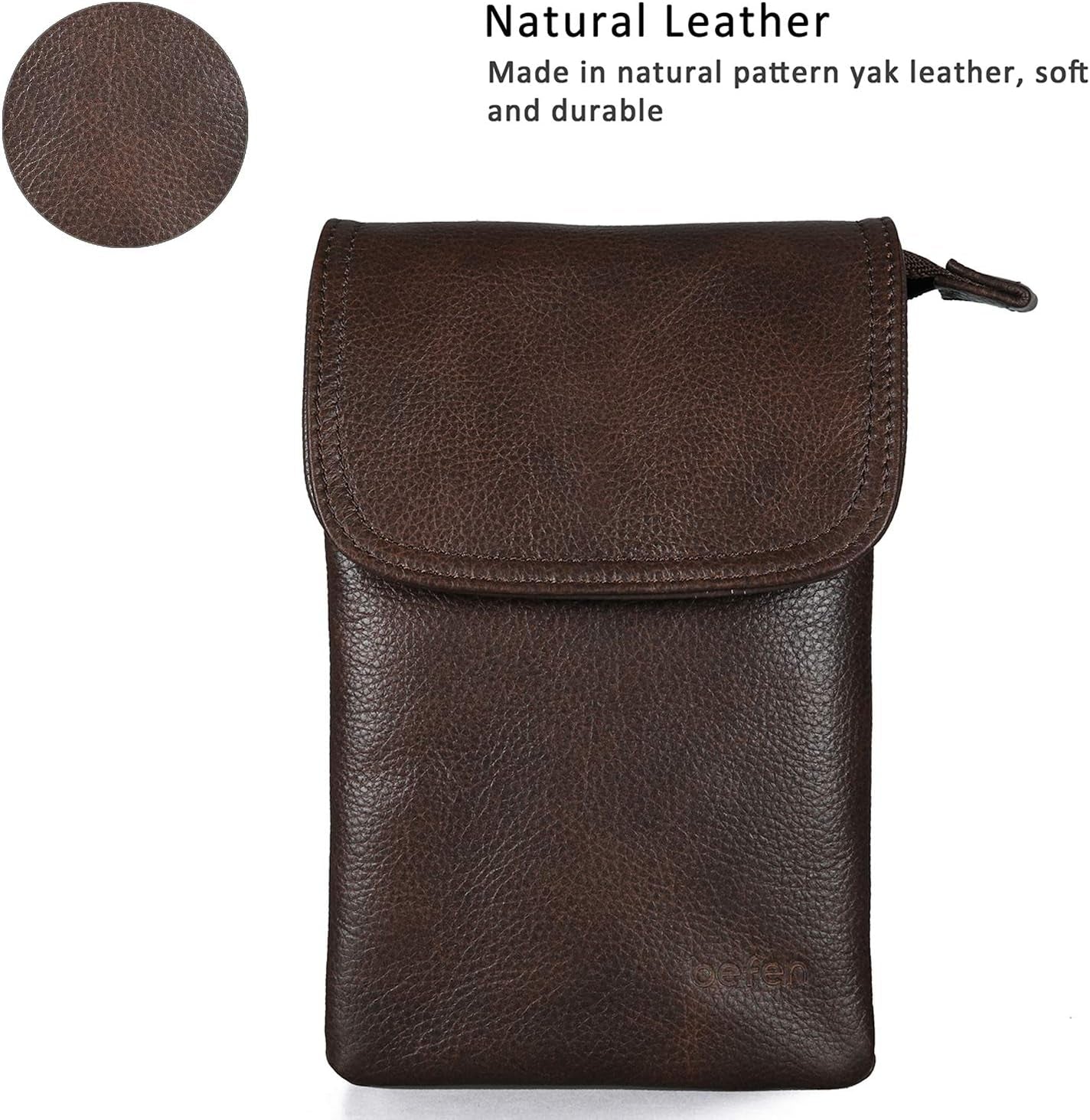 Genuine Leather Phone Bag, Real Leather Phone Purse Wallet, Small Cell Phone Cross Body Bag for Women with Long Strap and Key Ring - Fit 8 plus or Phone Less 6.5 Inch