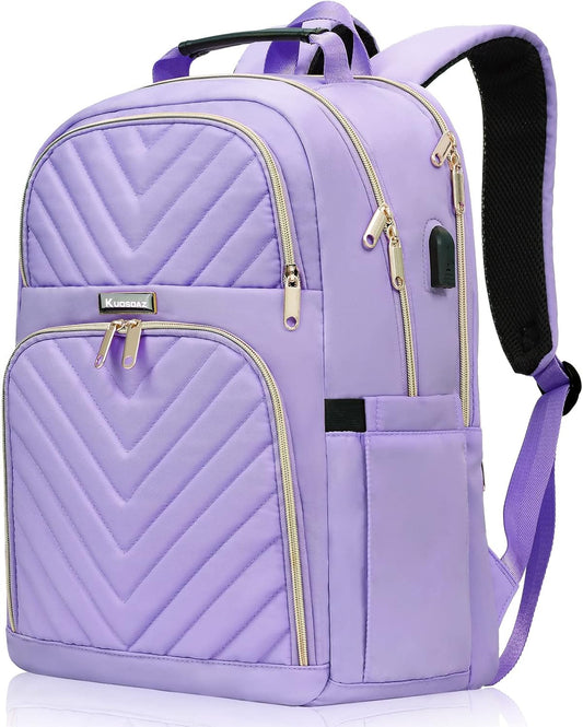 Laptop Backpack for Women, School Backpack for Teens, 15.6 Inch Large Fashion College Bookbag for Girls with Charging Port, Women Work Travel Back Pack Purse Casual Daypacks, Purple