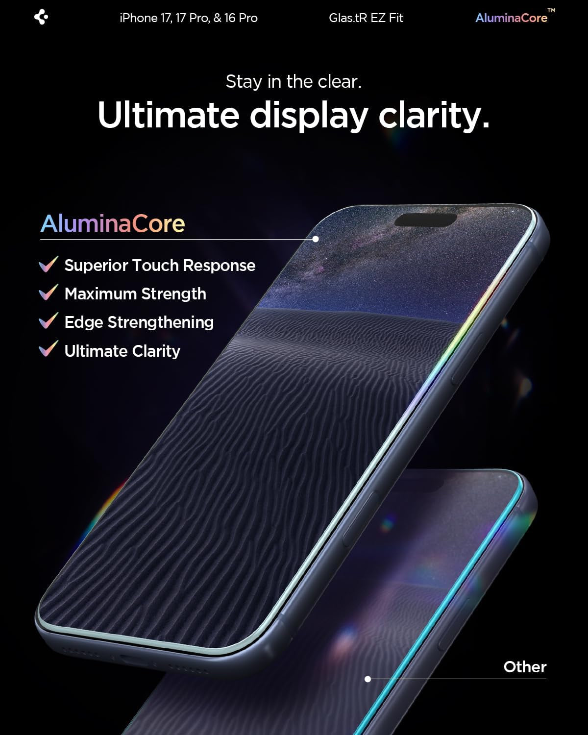 Glas.Tr EZ Fit Tempered Glass Screen Protector for Iphone 17 Pro / 17, Iphone 16 Pro - 2 Pack