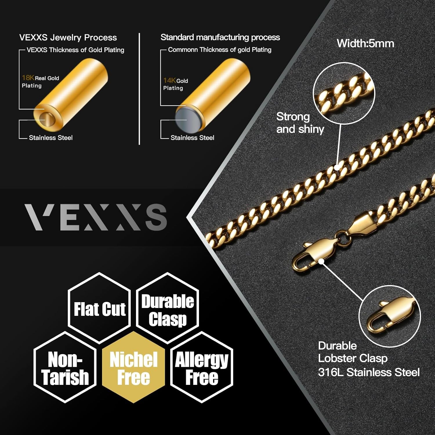 Men Gold Necklace, Mens Gold Chain,18K Real Gold Plated 4/5/6Mm Flat Cuban Link Chain, No Color Fading Men’S Necklace Chain,Jewelry Gift Men Women,Gift Box