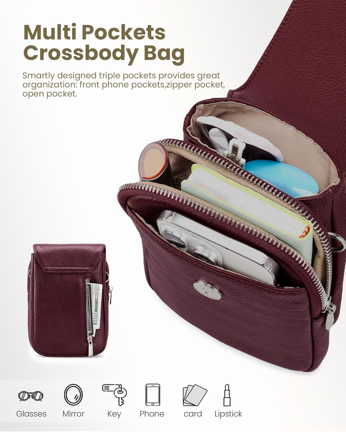 Genuine Leather Crossbody Bags for Women Small Phone Bag with RFID Blocking Multi-Functional Mobile Phone Bag with Adjustable Strap Christmas Gifts for Women