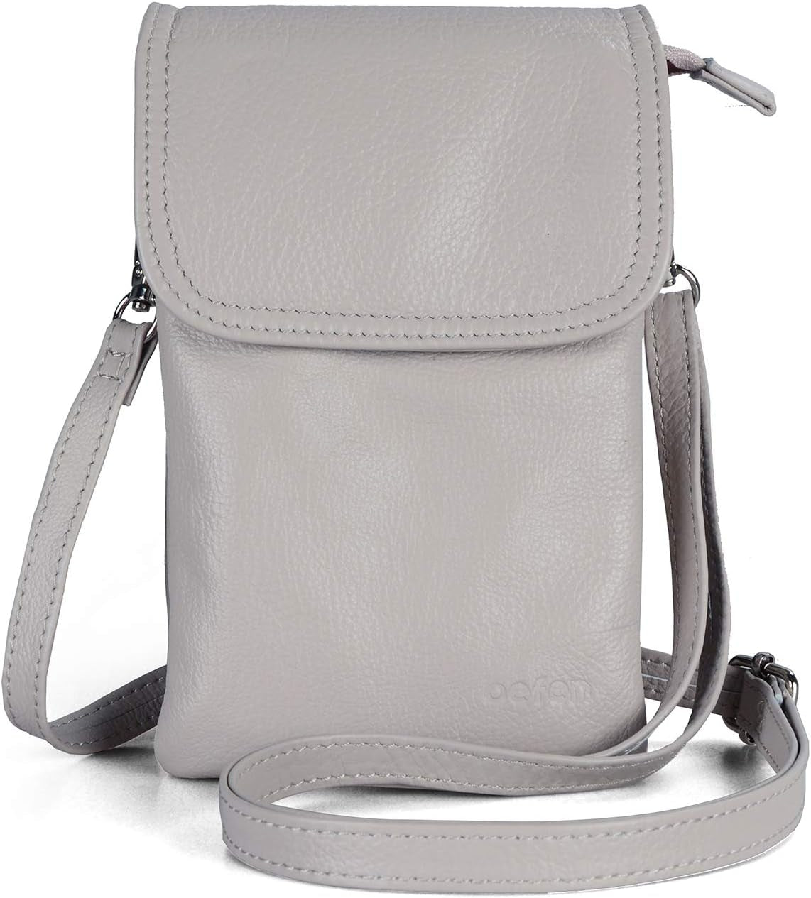 Genuine Leather Phone Bag, Real Leather Phone Purse Wallet, Small Cell Phone Crossbody Bag for Women with Long Strap and Key Ring - Fit 8 plus or Phone Less 6.5 Inch