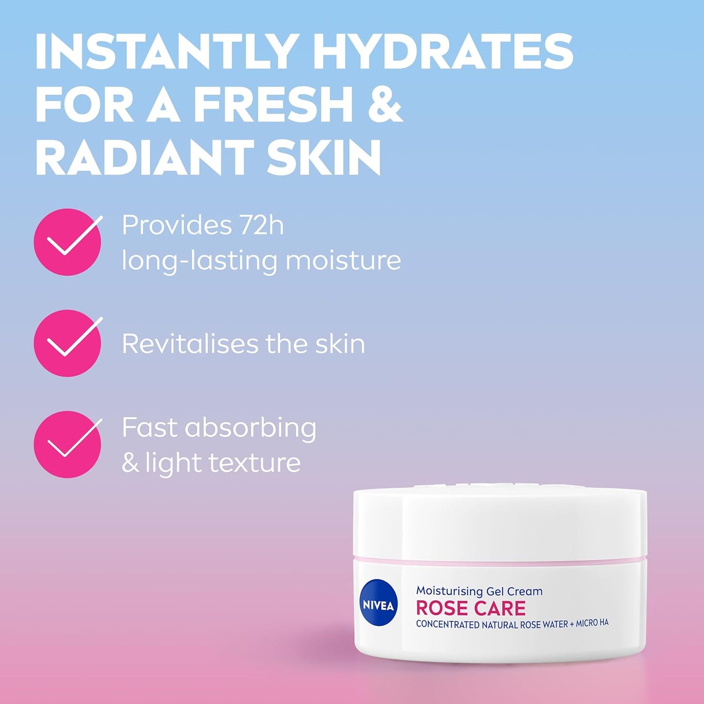 Rose Care Moisturising Gel Cream (50 Ml), Hydrating Gel Face Cream with Rose Water and Hyaluronic Acid, 72H Moisture Formula, Moisturiser for Soft and Radiant Skin