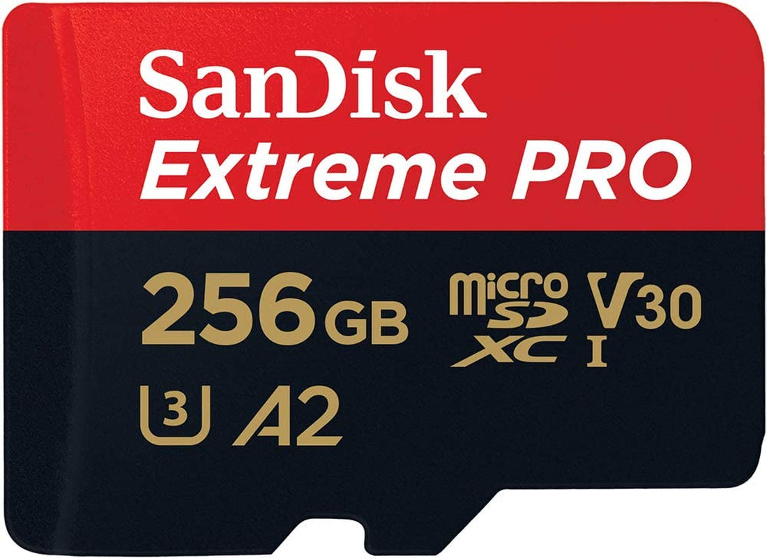 Extreme PRO Micro SD Card 256GB + SD Adapter (For Smartphones, Action Cams, Drones, Speeds up to 200 Mb/S, A2 App Performance + Rescuepro Deluxe UHS-I, Class 10, U3)