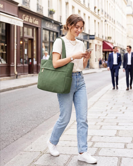 Corduroy Tote Bags for Women Large Tote Bag with Zipper Shoulder Bags Handbags for College School Work Shopping Travel
