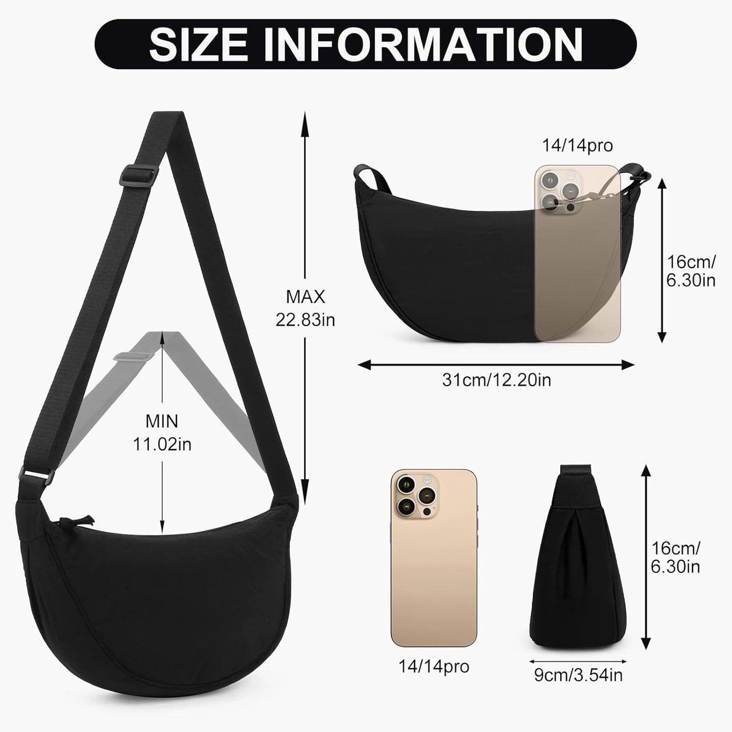 Women'S Nylon Crescent Bag - Hobos Crossbody Shoulder Bag with Adjustable Strap - Solid Color Chest Fanny Pack