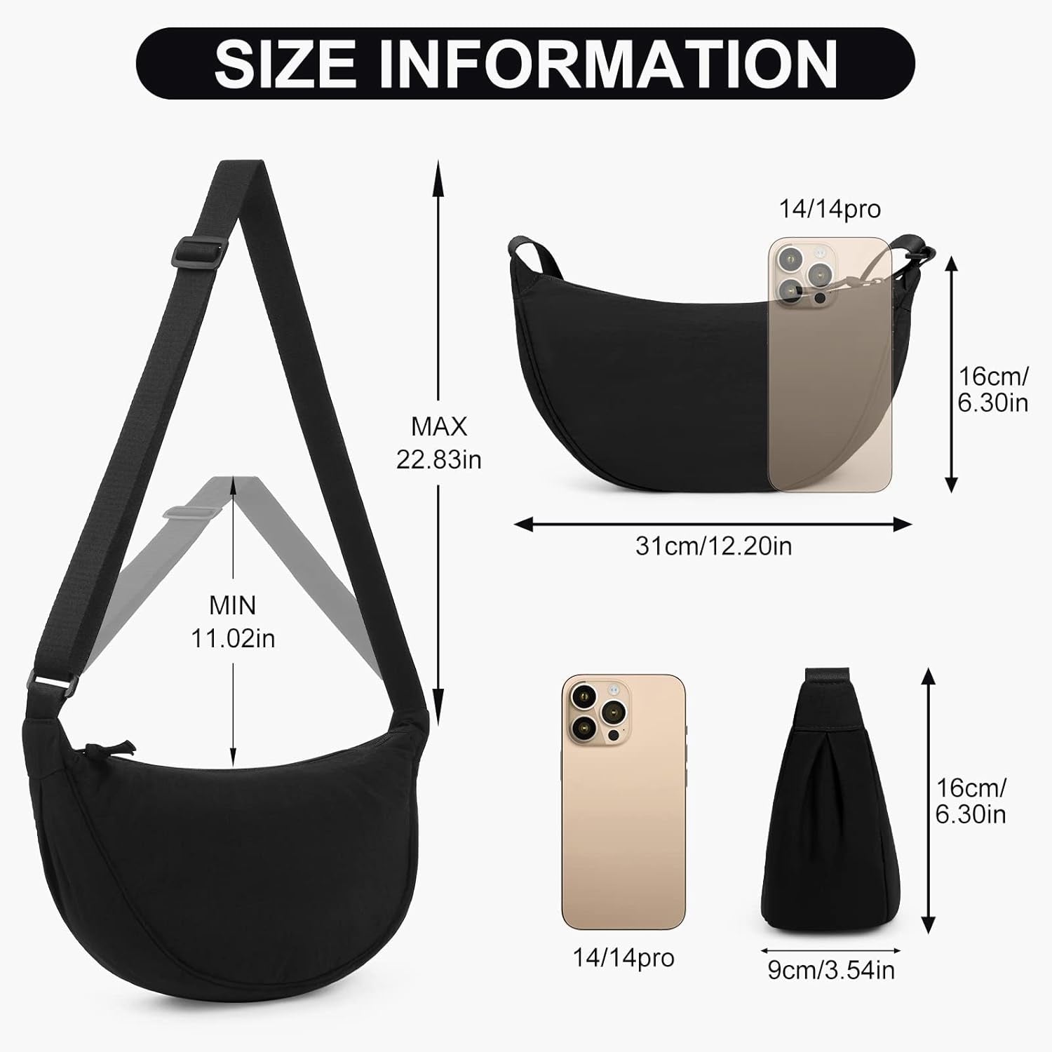 Women'S Nylon Crescent Bag - Hobos Crossbody Shoulder Bag with Adjustable Strap - Solid Color Chest Fanny Pack
