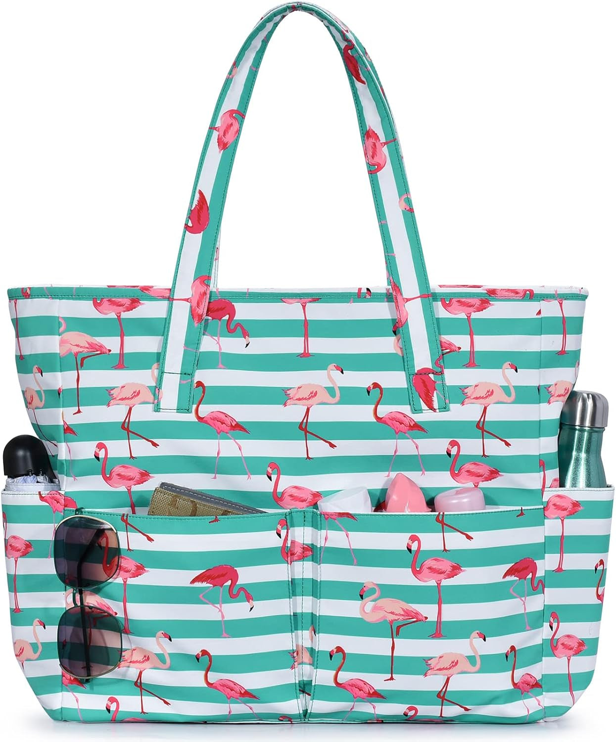 Large Beach Bag with 8 Pockets, Waterproof Beach Bags for Women, Sandproof Summer Beach Tote Bag Holiday Essentials Shopping Bag Travel Bag Handbags for Pool Gym