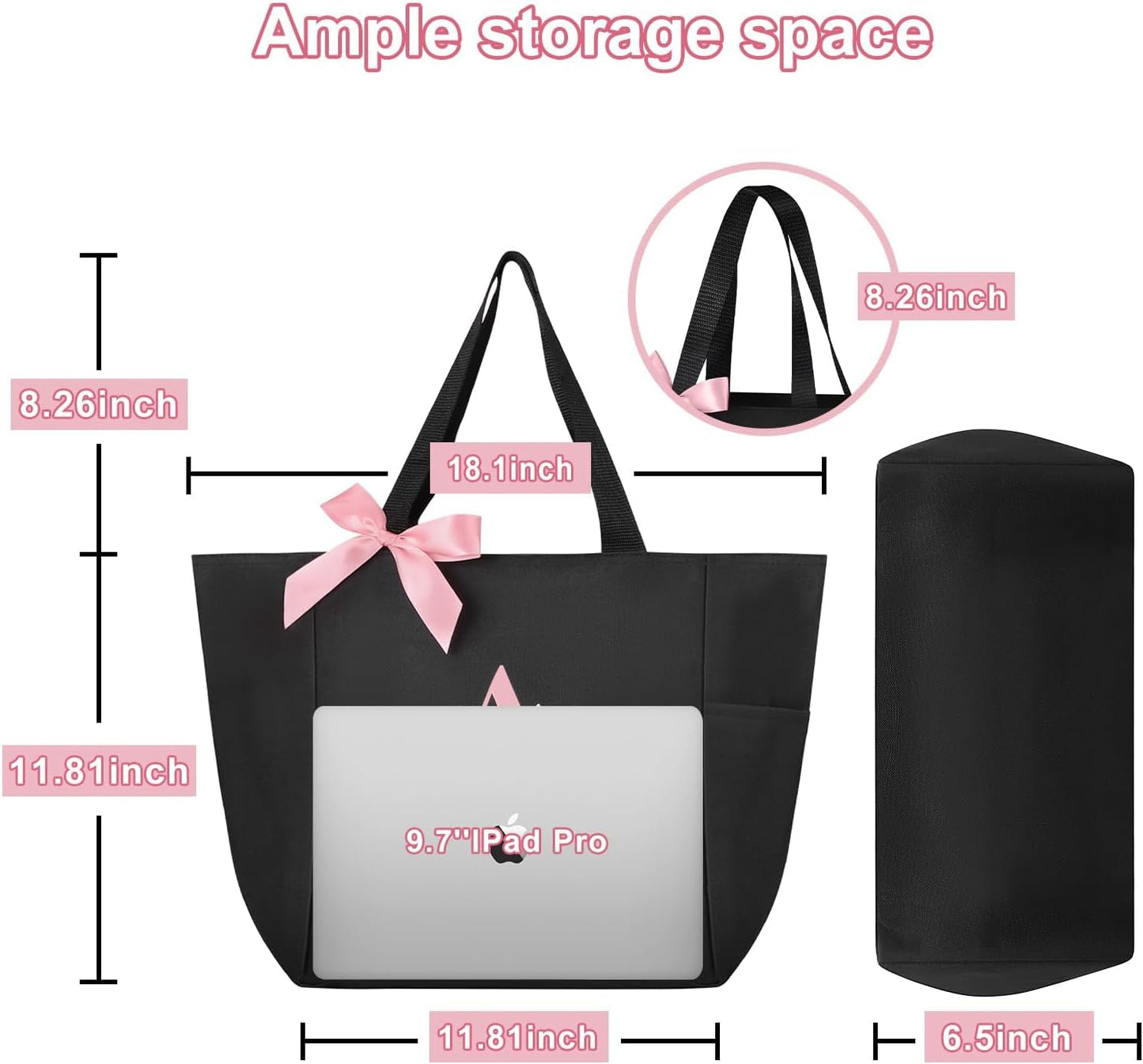 A-Z Initial Personalized Tote Bag, Waterproof Gifts for Women, Bridesmaids, Mom, Teachers, Friends (01-Black, S)