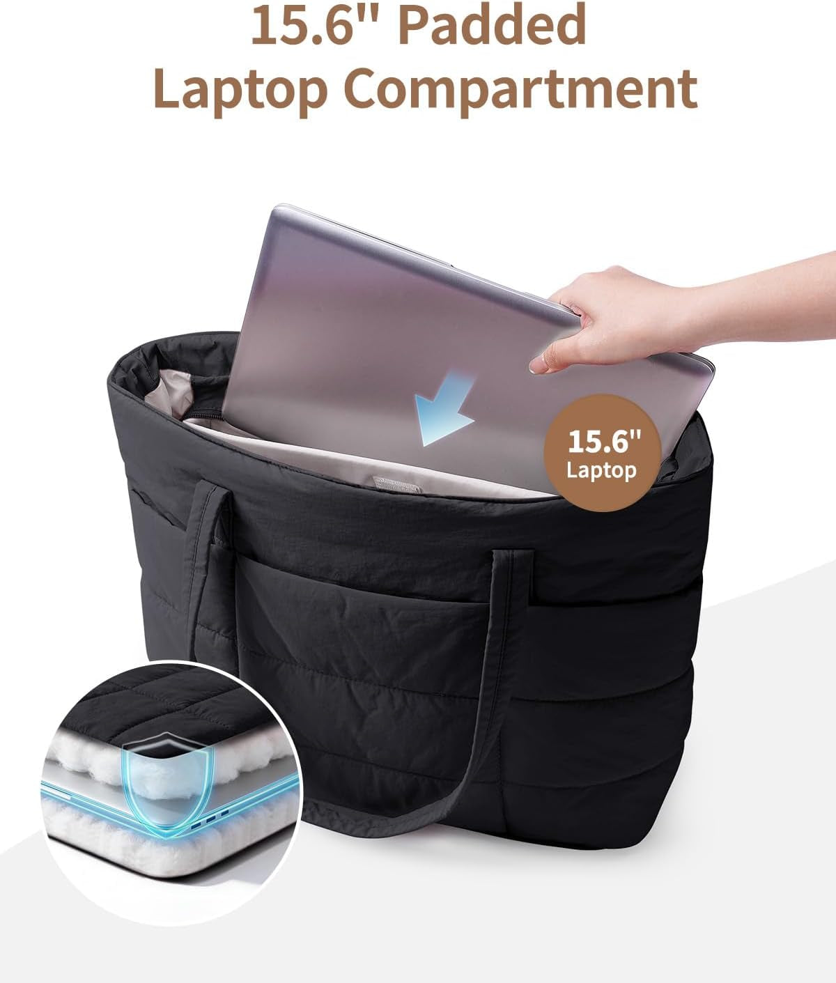Tote Bags for Women, Ladies Handbags & Shoulder Bags, School Work Laptop Bags for Women, Quilted Puffer Teacher Hand Bag for College Shopping Travel Gym Beach