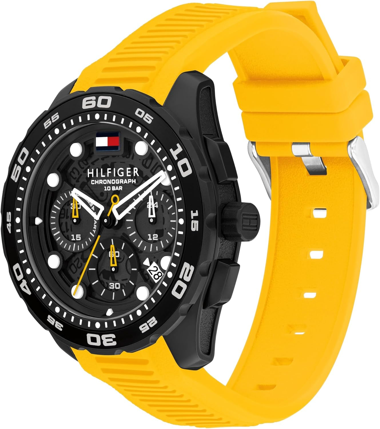 Tommy Hilfiger Chronograph Quartz Watch with Calendar for Men with Silicone Bracelet – Available in White, Blue, Black, Orange or Yellow