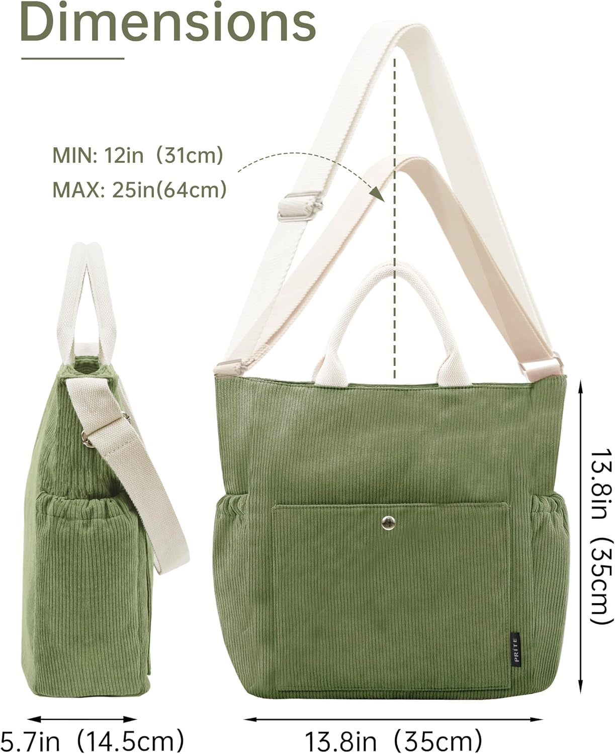Corduroy Tote Bag for Women with Zipper, Large Capacity Shoulder Bags with Adjustable Strap and Pockets Waterproof Handbag for Work School Shopping Travel College
