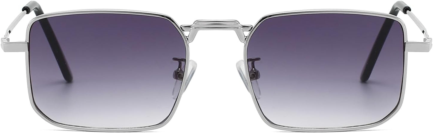 Rectangle Sunglasses Metal Frame for Men Women Retro Square Sunglasses Tinted Lens 90S Vintage Shades UV400 Protection