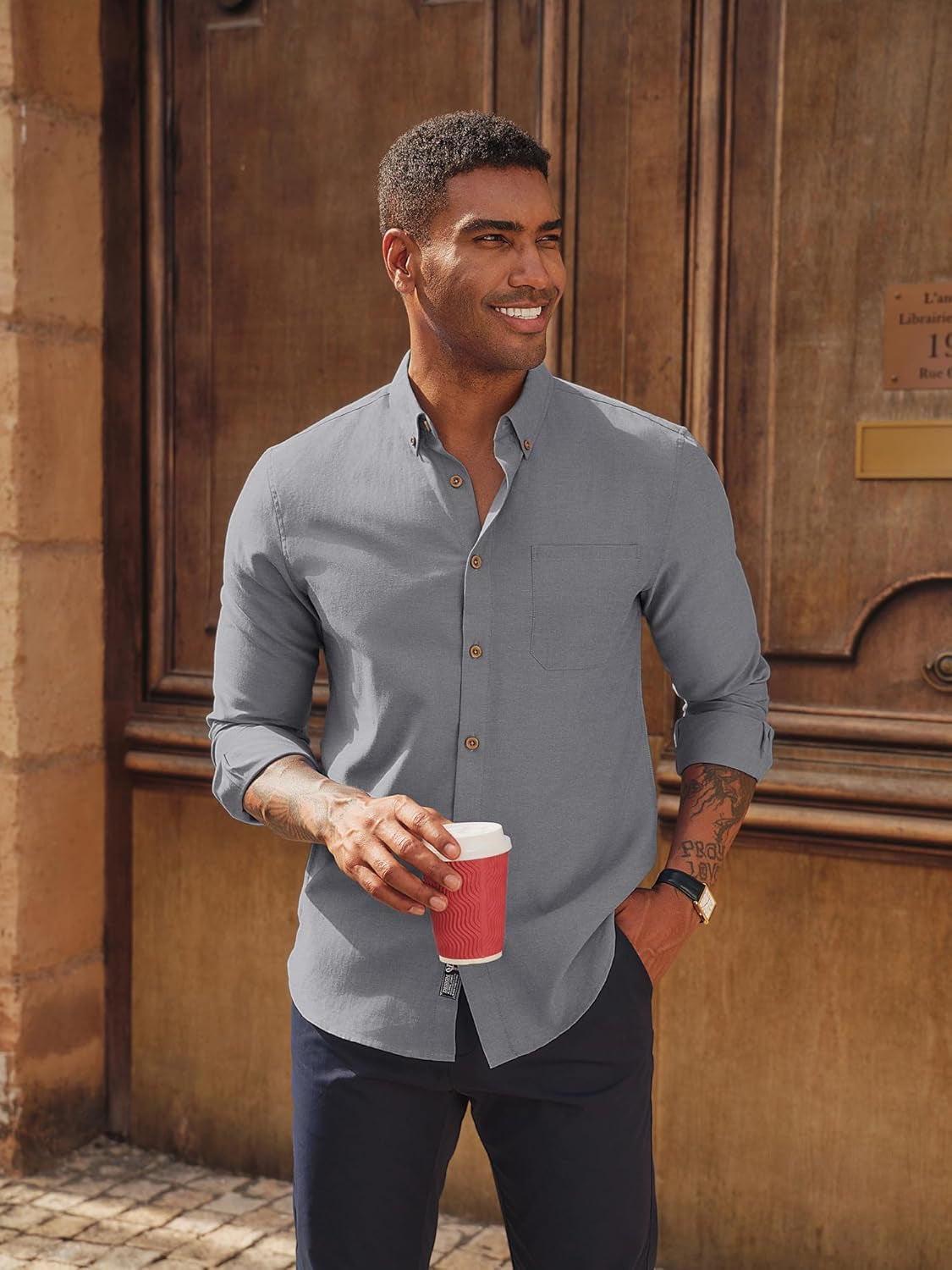 Mens Shirts Long Sleeve Button down Oxford Shirts with Pocket