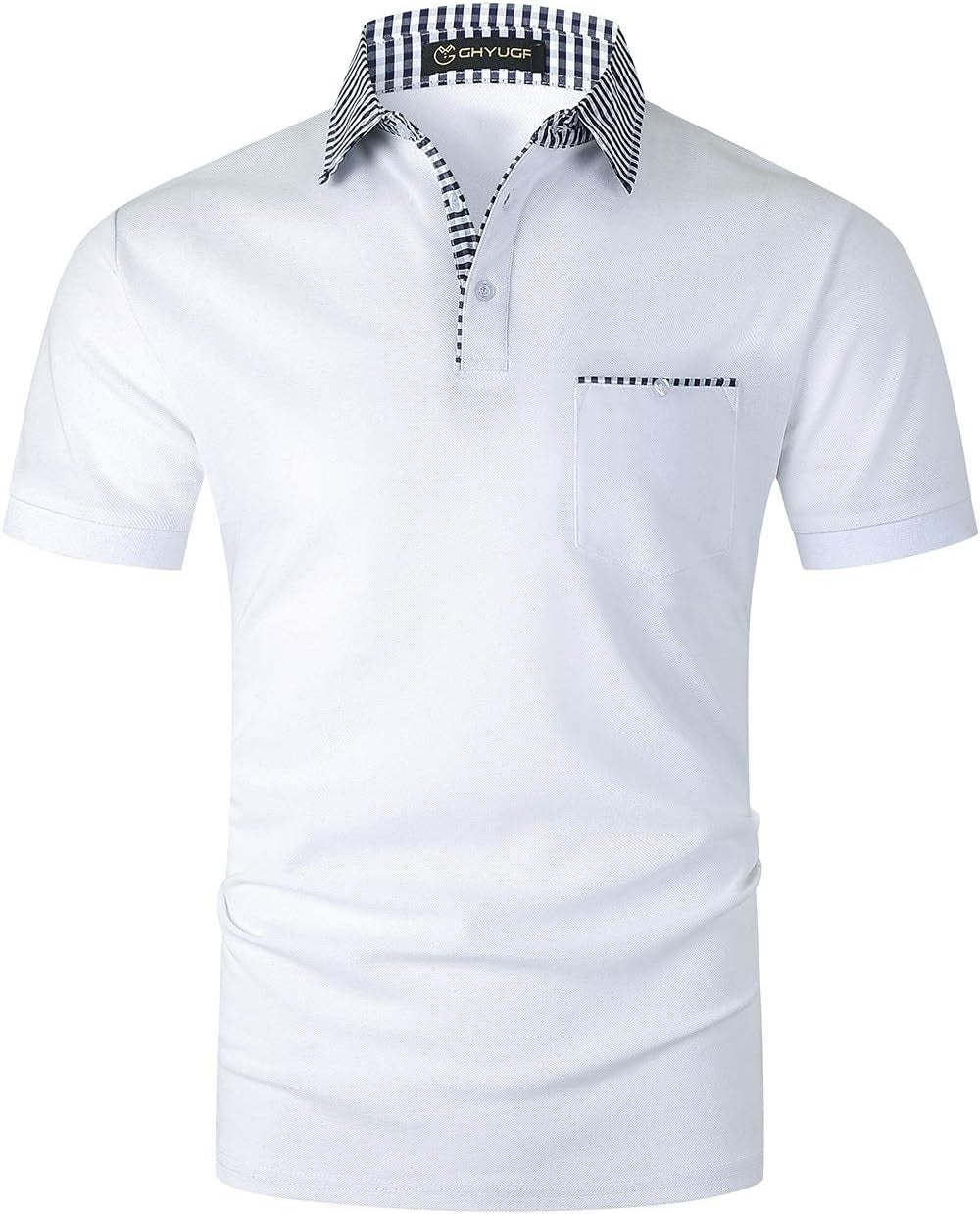 Men'S Short Sleeve Polo Shirts Classic Plaid Splice Golf Tennis T-Shirt