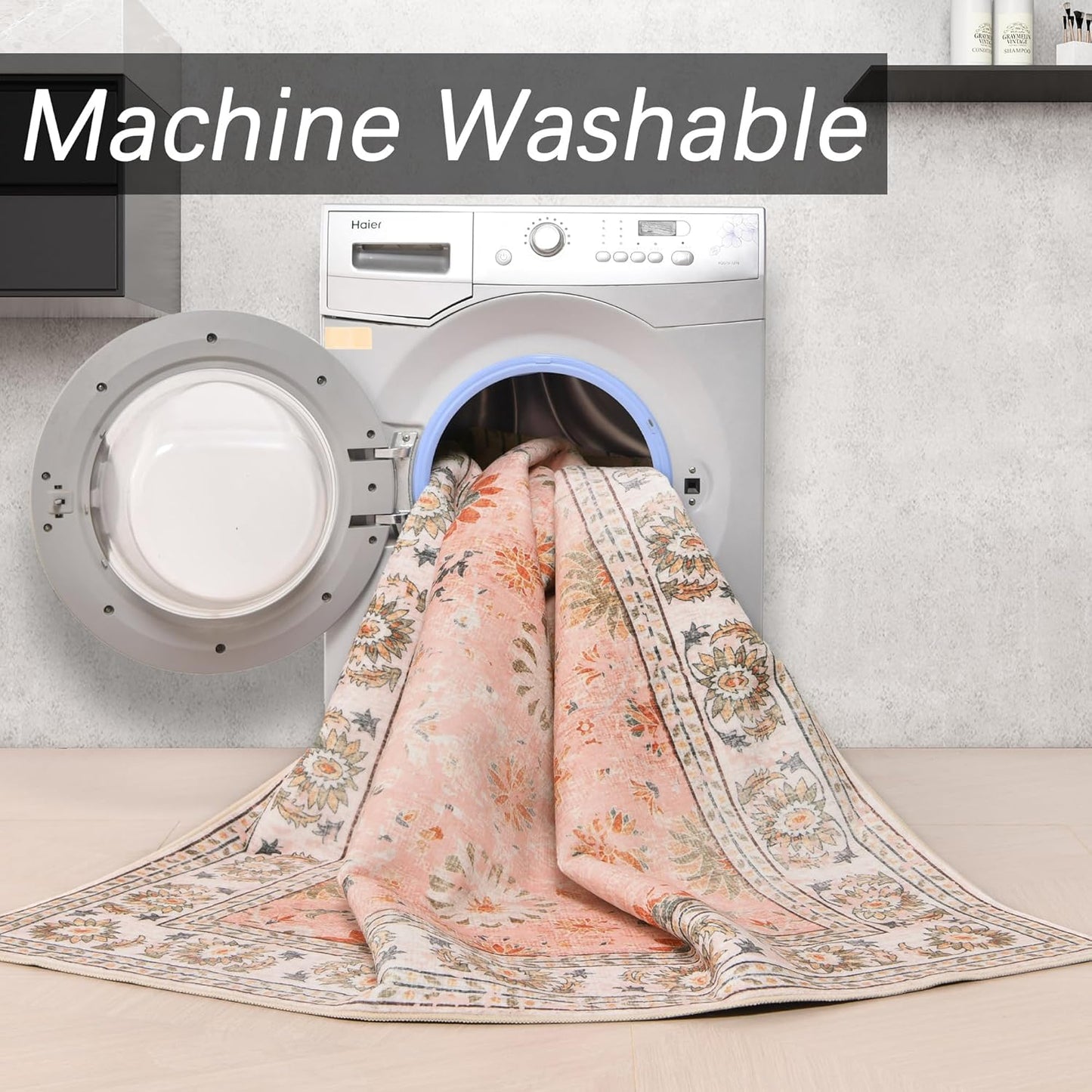 Machine Washable Rug Vintage Area Rug for Living Room Non-Slip Traditional Rug Carpet for Office Kitchen Dining Blush 120X170Cm