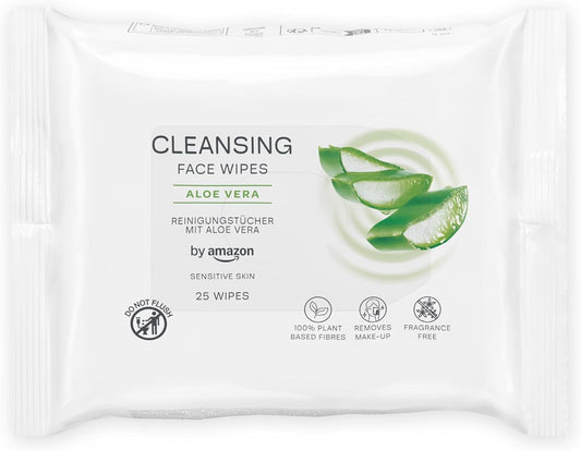 Face Cleansing Wipes with Aloe Vera, Make-Up Remover, Fragrance Free, 25 Wipes
