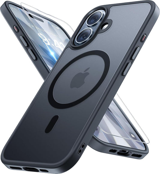 for Iphone 17 Case with Magsafe [With 9H+Screen Protector & Strong Magnet] Military-Grade Protection Shockproof Scratch-Resistant with Velvet Touch for Iphone 17 Cover 6.3", Matte Black