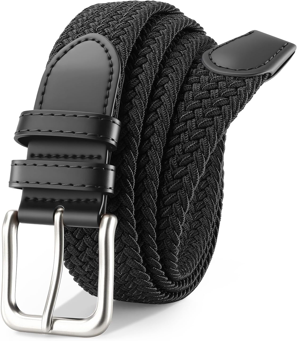 Mens Belt Elastic Belts for Men Stretch Braided Fabric Belts Casual Black Woven Golf Belt for Jeans