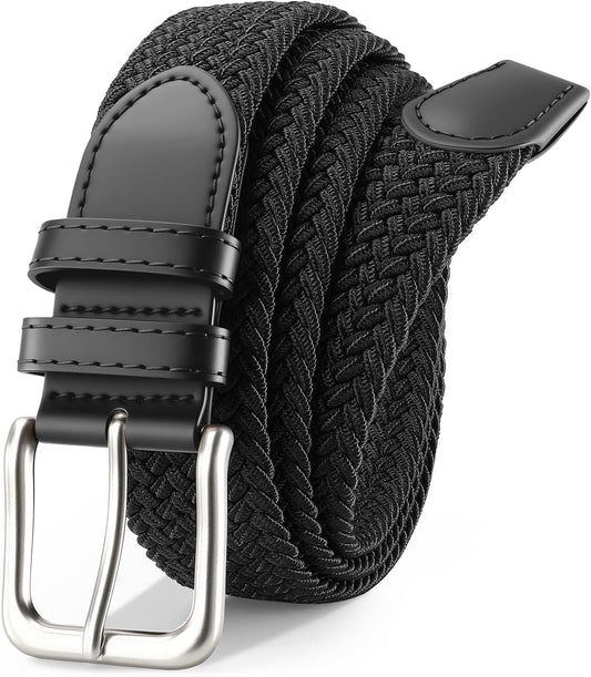 Mens Belt Elastic Belts for Men Stretch Braided Fabric Belts Casual Black Woven Golf Belt for Jeans