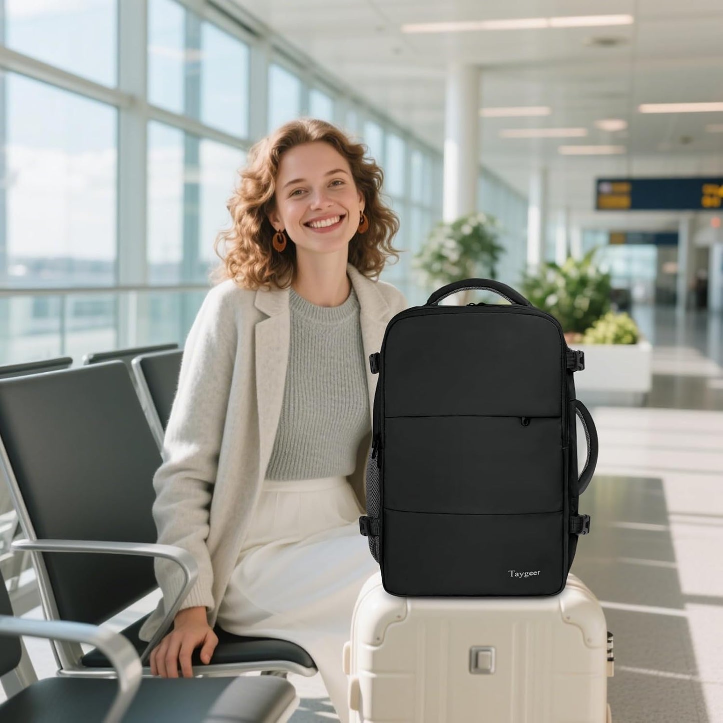 for New Ryanair Cabin Bags 40X30X20 Underseat, Travel Backpack Cabin Size, Rucksack for Plane Hand Luggage Backpack for Travelling, Ryan Air Cabin Bag 40X30X20 with Separate Shoe Pouch, Black