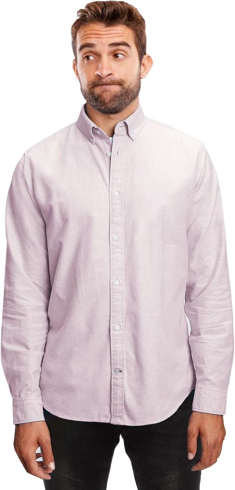 Regular Fit Long Sleeve Button down Collar Oxford Shirt for Men
