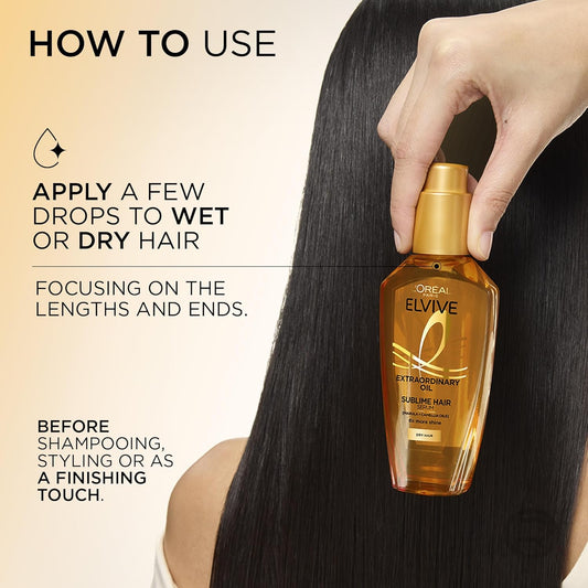 Paris Hair Serum Elvive Extraordinary Oil Miracle, Intense Nourishment, up to 6X More Shine, up to 230° Heat Protection, Suitable for All Hair Types, 100Ml