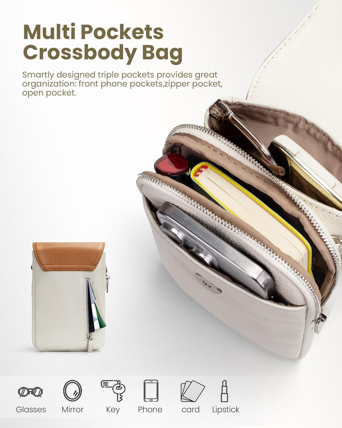 Genuine Leather Crossbody Bags for Women Small Phone Bag with RFID Blocking Multi-Functional Mobile Phone Bag with Adjustable Strap Christmas Gifts for Women