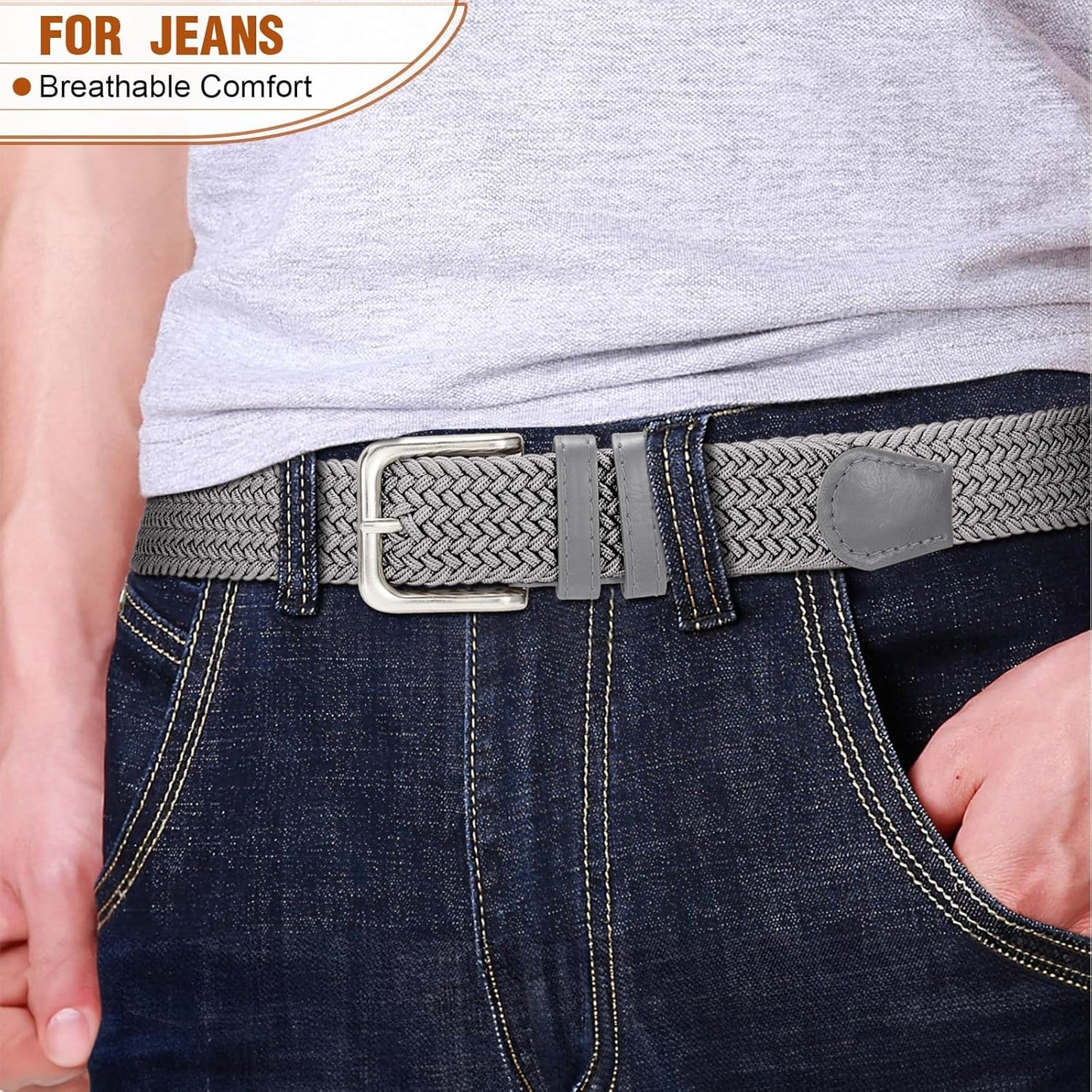 Mens Belt Elastic Belts for Men Stretch Braided Fabric Belts Casual Black Woven Golf Belt for Jeans