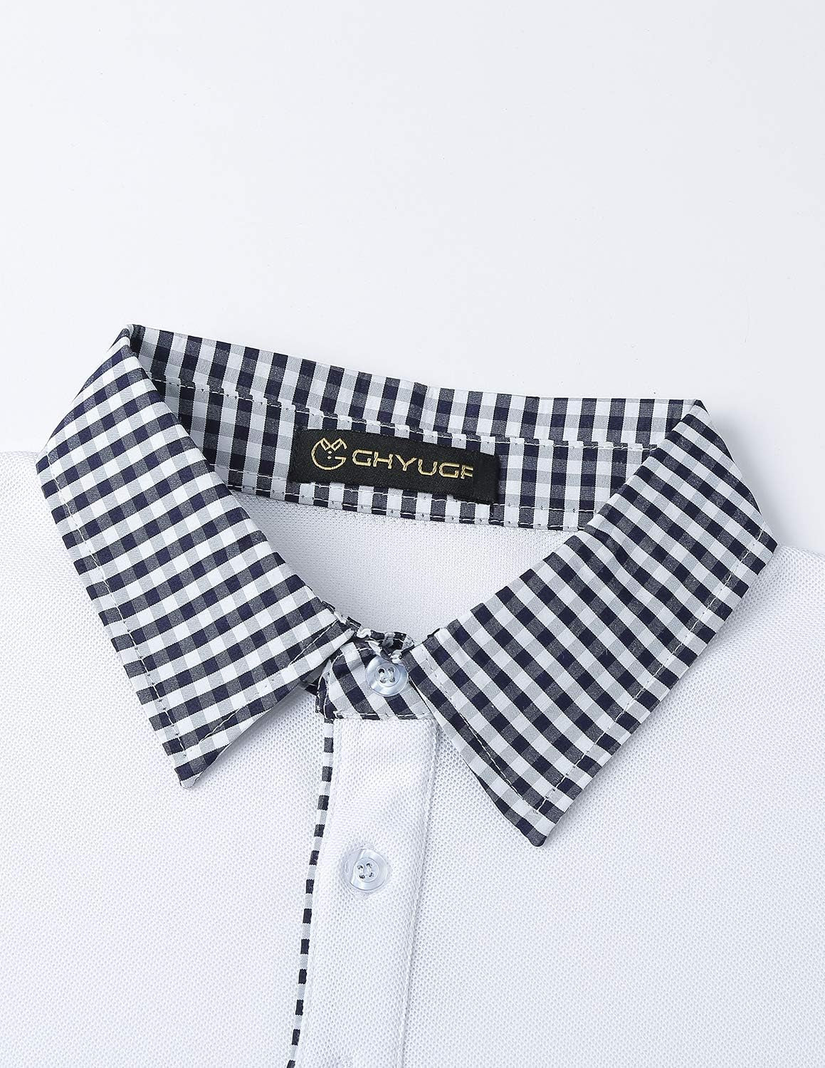 Men'S Short Sleeve Polo Shirts Classic Plaid Splice Golf Tennis T-Shirt