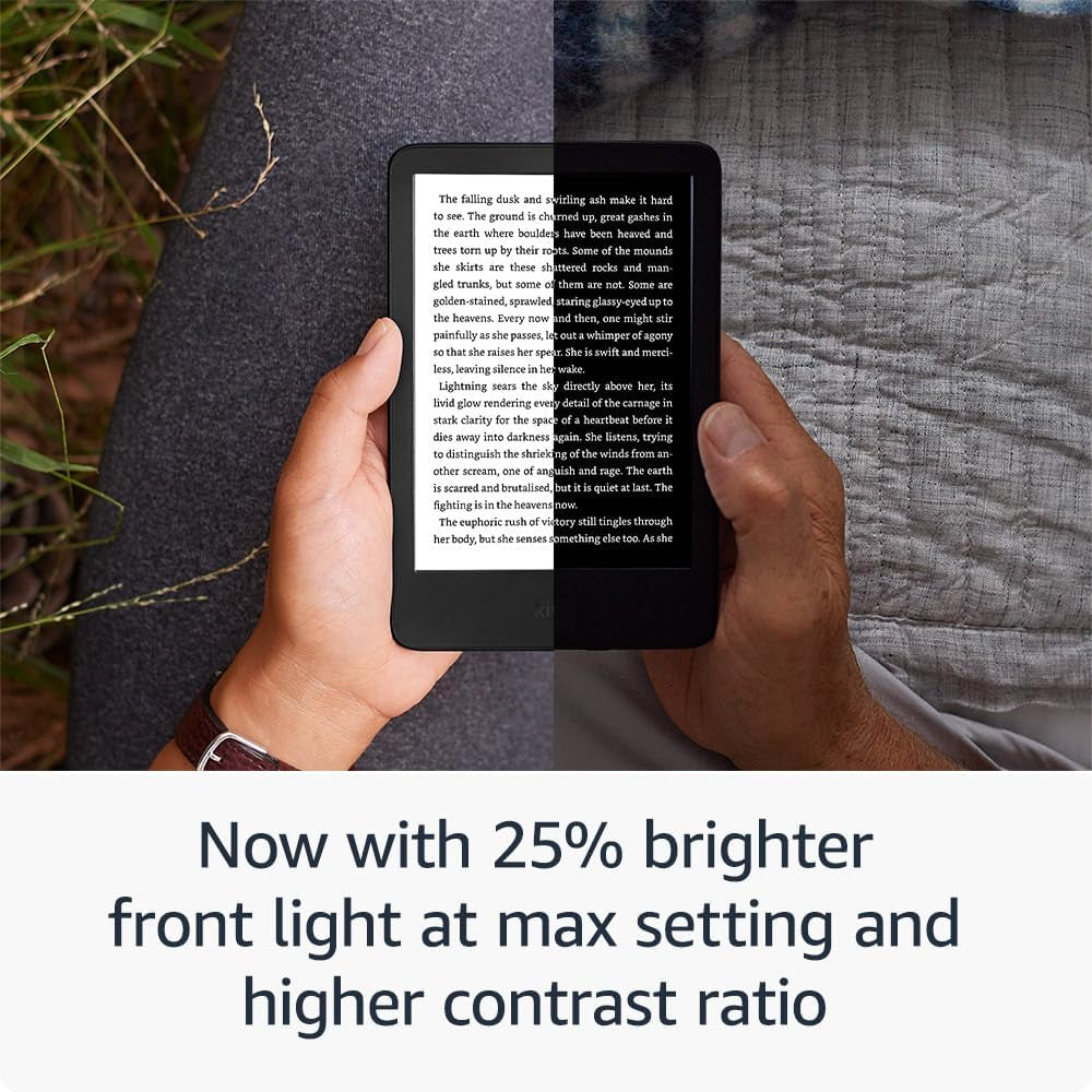 Kindle (Newest Gen) – Lightest and Most Compact Kindle with Glare-Free Display, Faster Page Turns, Adjustable Front Light and Long Battery Life – 16 GB – with Ads – Black