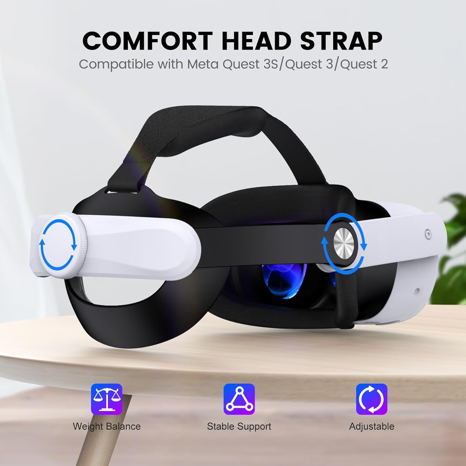Quest 3S/Quest 3/Quest 2 Head Strap - Adjustable Comfort Head Strap for Elite VR Headset, Enhanced Support & Reduced Pressure