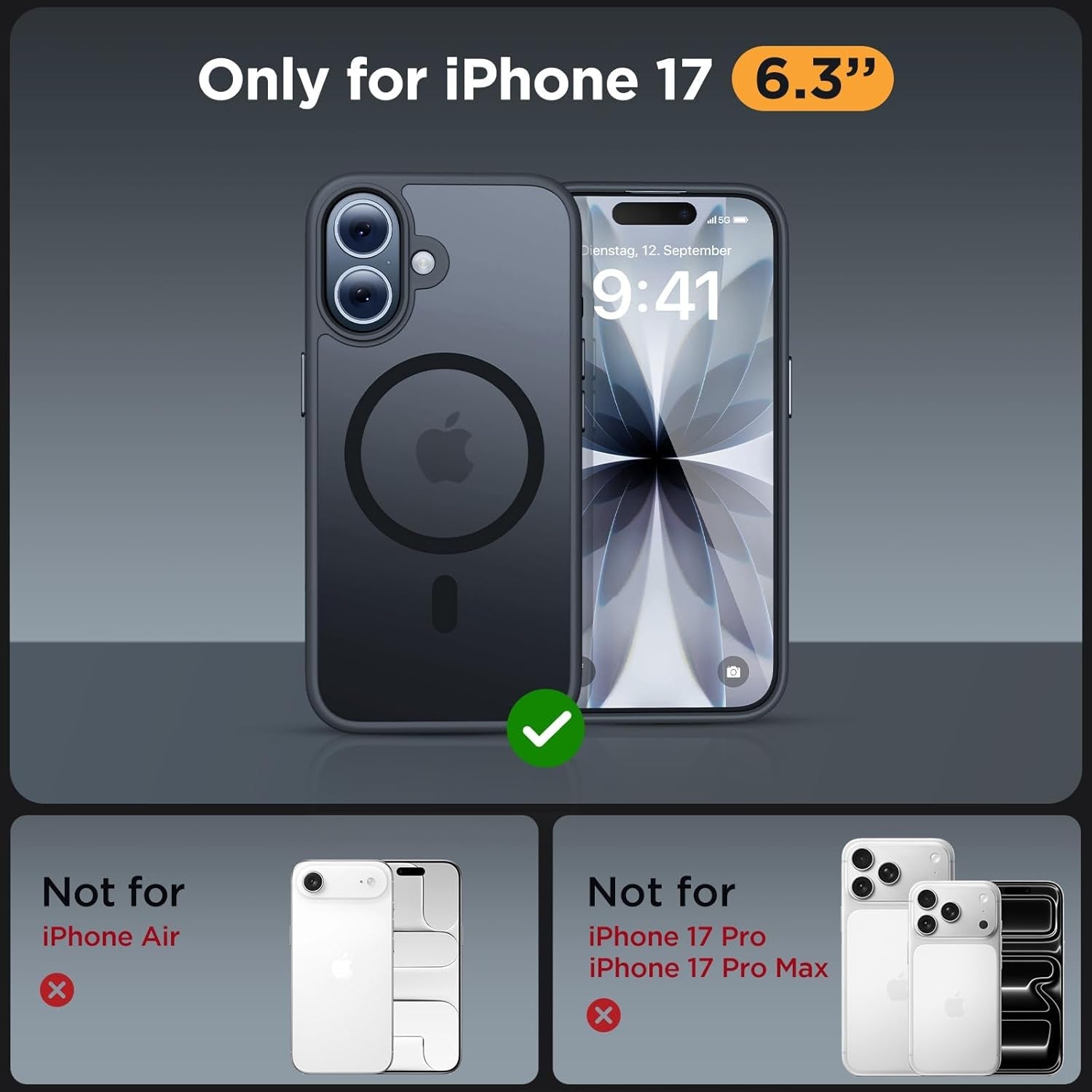 for Iphone 17 Case with Magsafe [With 9H+Screen Protector & Strong Magnet] Military-Grade Protection Shockproof Scratch-Resistant with Velvet Touch for Iphone 17 Cover 6.3", Matte Black