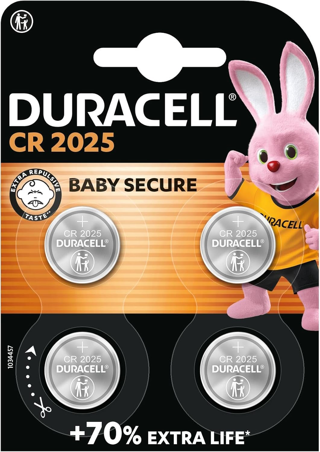 2025 Lithium Coin Batteries 3V (4 Pack) - up to 70% Extra Life - Baby Secure Technology - for Use in Key Fobs, Fitness Watches and 3D Glasses - Baby Secure Packaging