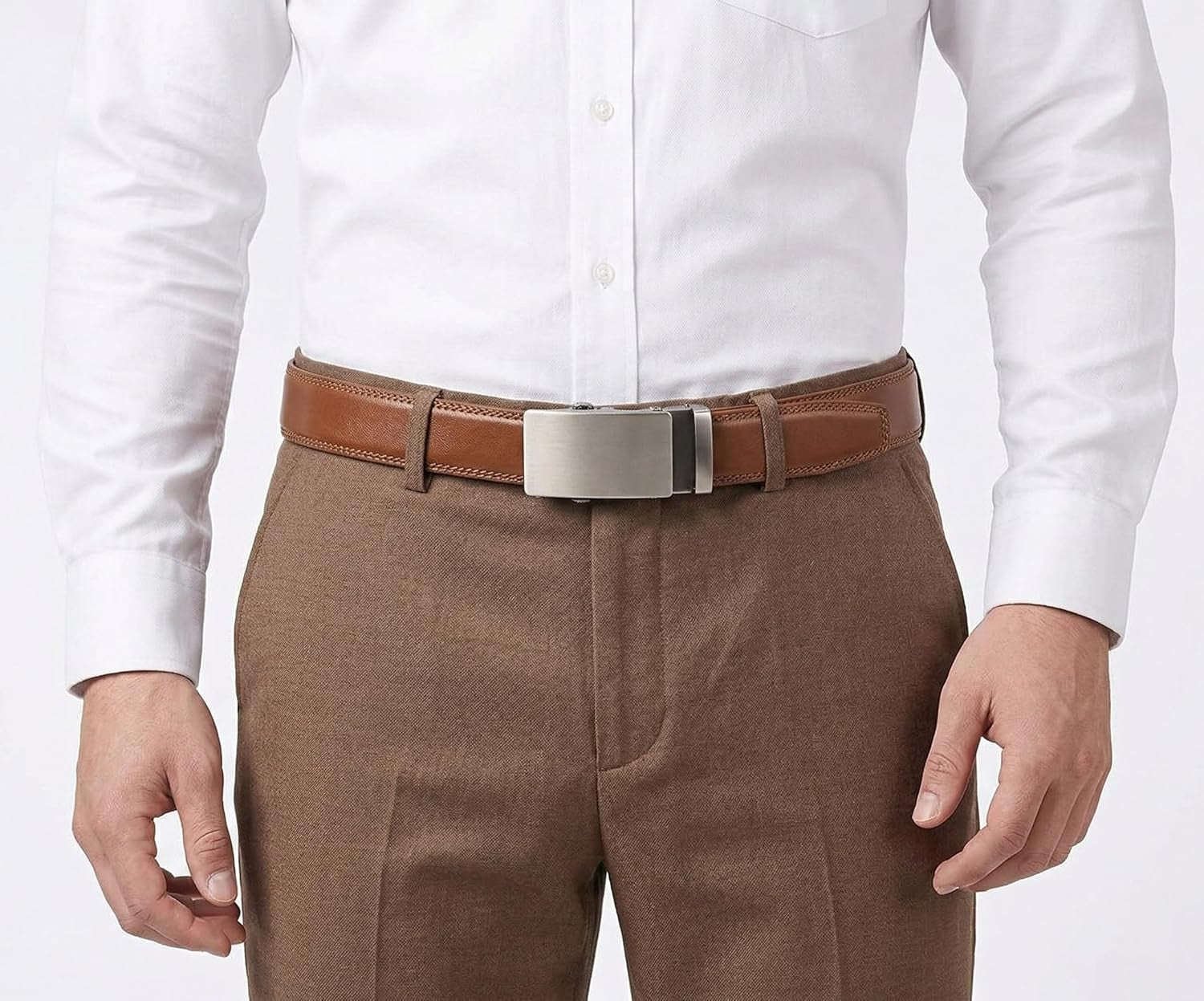 Men'S Belt, Leather Ratchet Belt for Men with Slide Buckle,Trim to Fit Width 3.5Cm 1 3/8 Inch