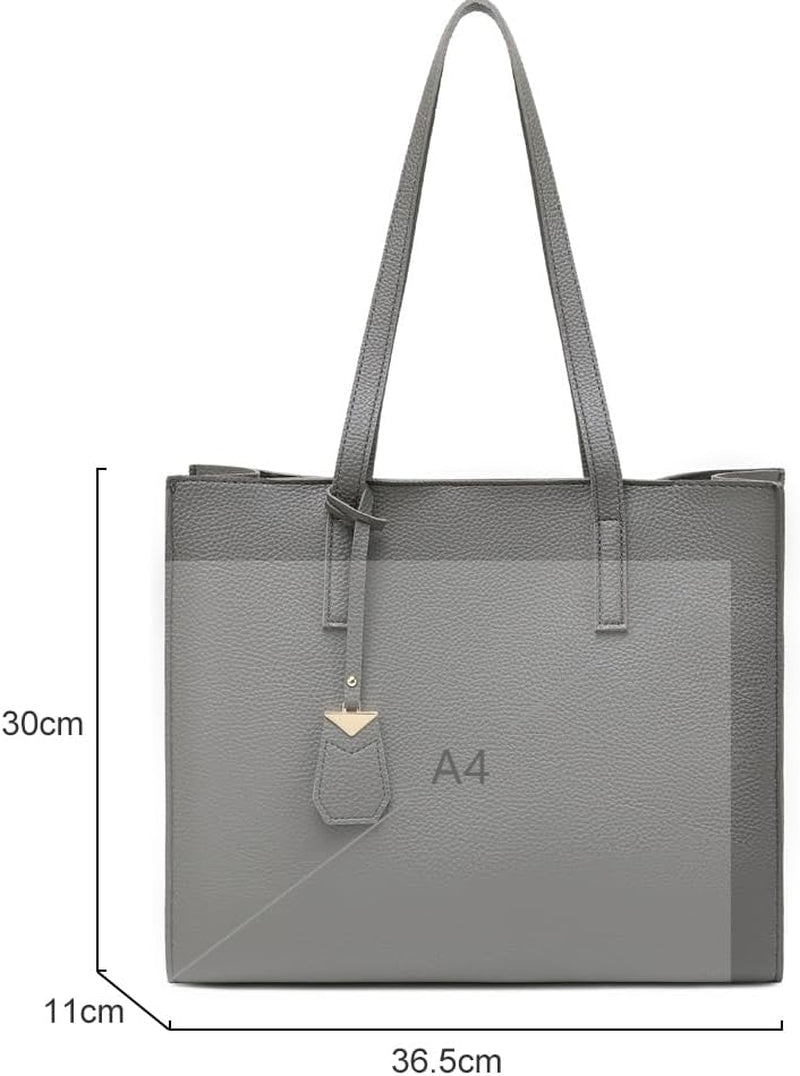 Women'S Tote Bag Large Handbag Soft Leather Simple Shoulder Bag with Zipper for School Work Leisure (A-Grey)