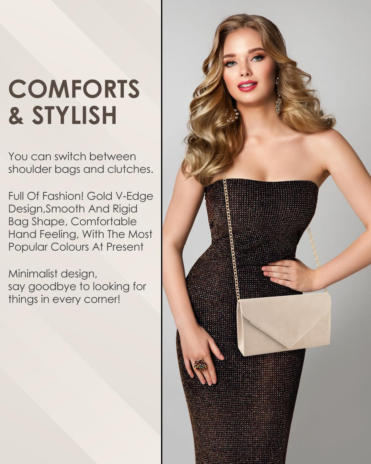 Women Evening Clutch Bags, Prom Handbag Formal Party Clutches Wedding Purses Cocktail Promenade Shoulder with Detachable Strap