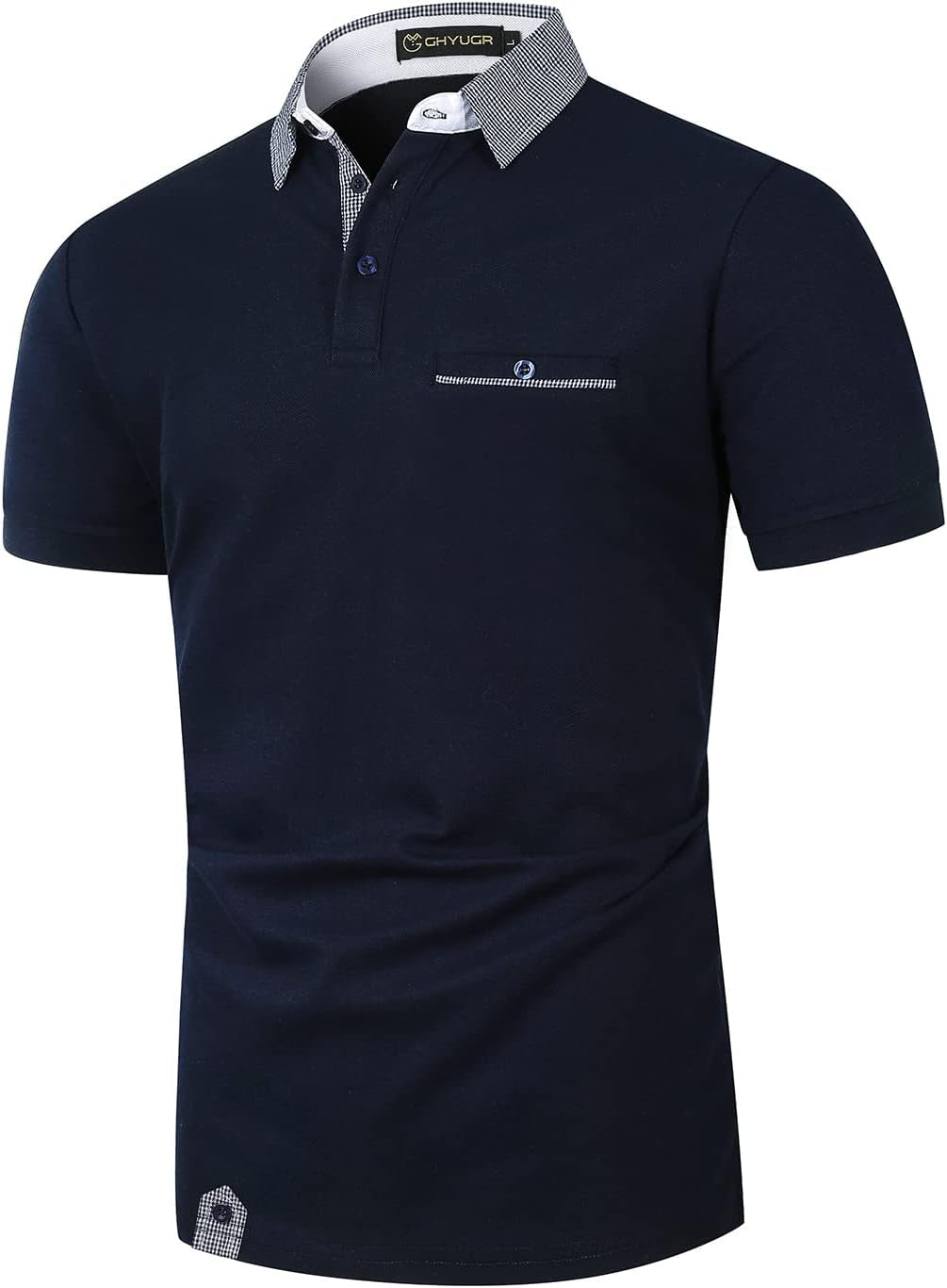 Men'S Short Sleeve Polo Shirts Classic Plaid Splice Golf Tennis T-Shirt