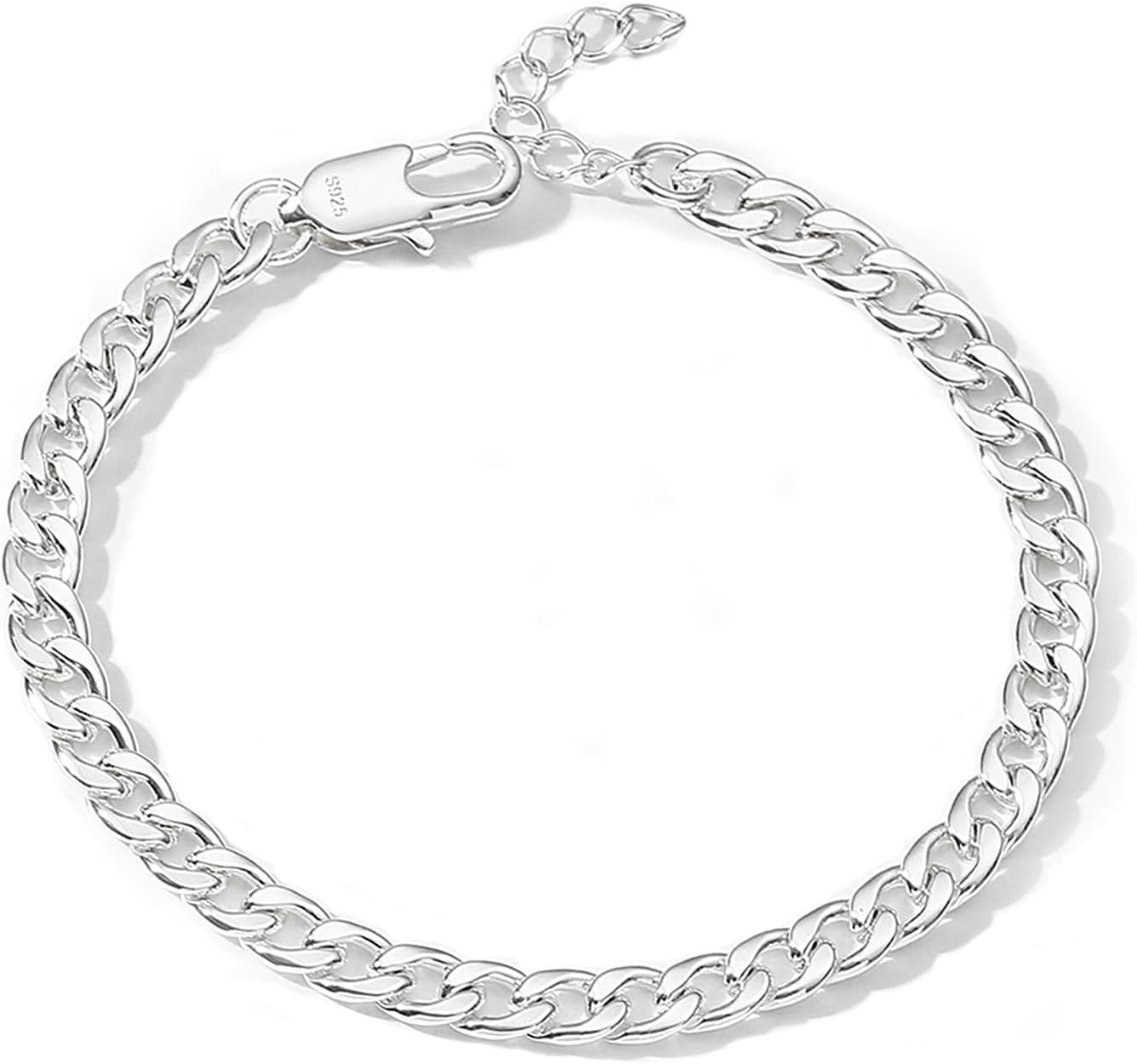 925 Solid Sterling Silver/14K Gold Plated 3/5/8Mm Width Adjustable 6.5-7.5Inch 7.5-8.5Inch Cuban Bracelet Chain for Men Women, Sturdy Non-Fading Bracelet Jewellery Gifts