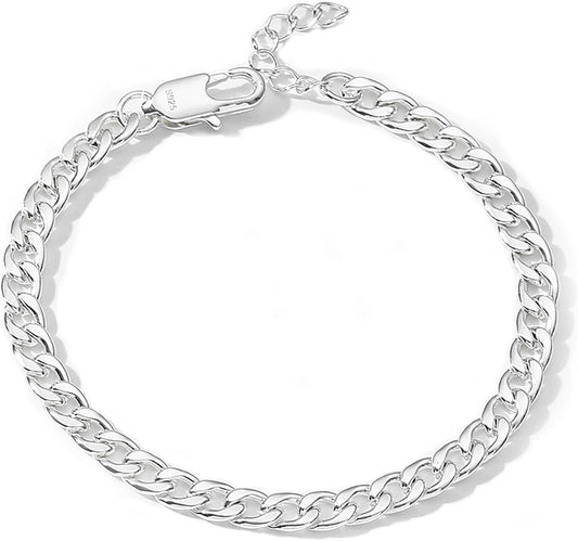 925 Solid Sterling Silver/14K Gold Plated 3/5/8Mm Width Adjustable 6.5-7.5Inch 7.5-8.5Inch Cuban Bracelet Chain for Men Women, Sturdy Non-Fading Bracelet Jewellery Gifts