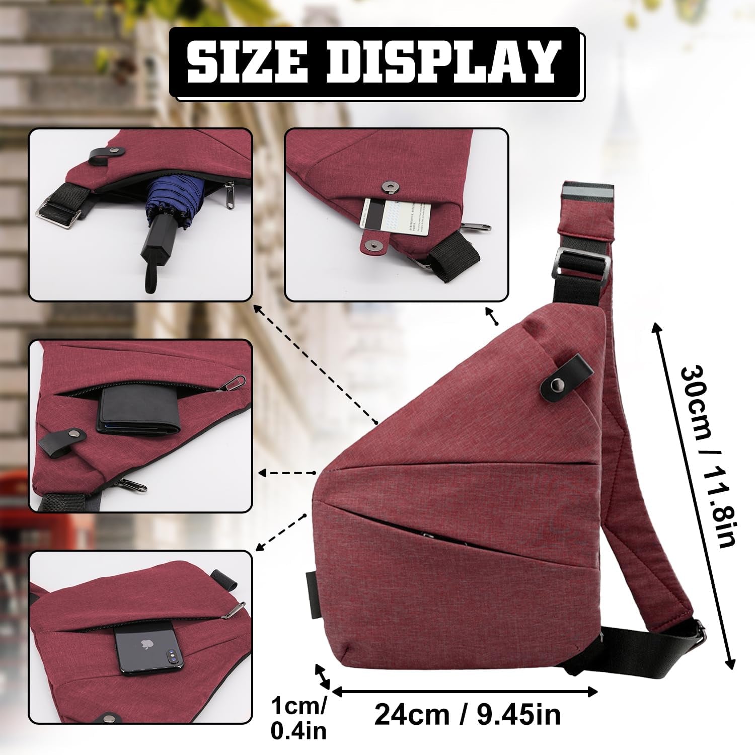 Anti Theft Crossbody Bag for Women Personal Flex Travel Bag Anti-Theft Cross Body Bag Sling Chest Bag for Men （Black）