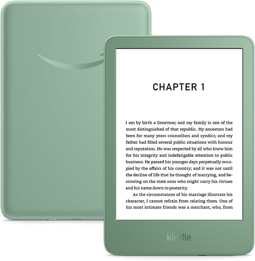 Kindle (Newest Gen) – Lightest and Most Compact Kindle with Glare-Free Display, Faster Page Turns, Adjustable Front Light and Long Battery Life – 16 GB – with Ads – Matcha